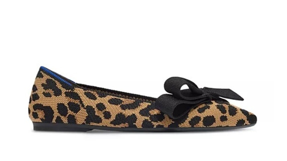 Rothy's The Bow Point II Flats in Sable Spot Leopard Tan Black 9.5